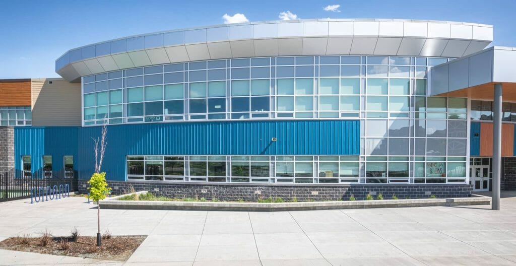 a tall glass building