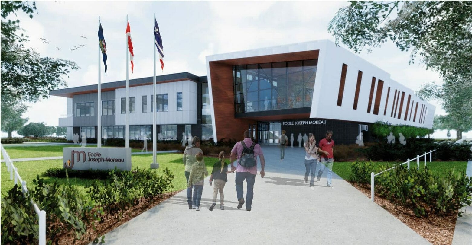 a group of people walking in front of a building