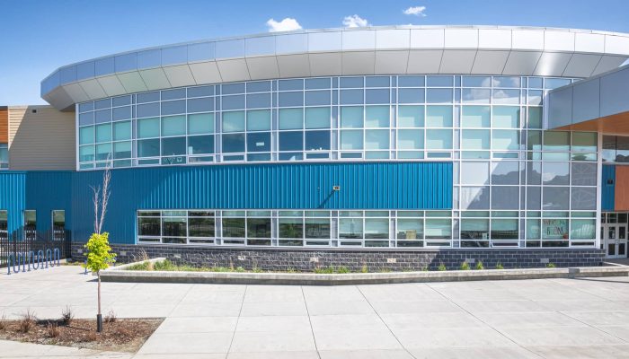 a tall glass building